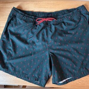 J. Crew Green Swim Shorts with Red lightning bolts XL